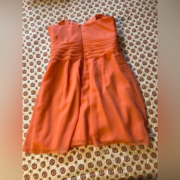 David’s Bridal Coral Orange Pink Strapless Bridesmaid Dress Chiffon size 14 - Picture 5 of 8